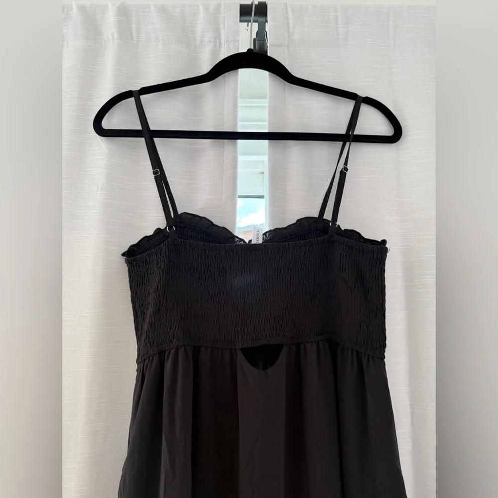 Black Smocked Maxi Dress | Button Front Sundress with Pockets Size M - Picture 9 of 11